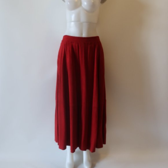 Womens I.Magnin Brick Red Elastic Waist Suede Maxi Skirt S * - Picture 2 of 15